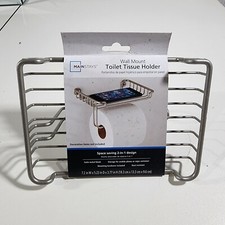 NWT Mainstays Satin Nickel Wall Mount Toilet Paper Wipes Phone Holder Space Savi