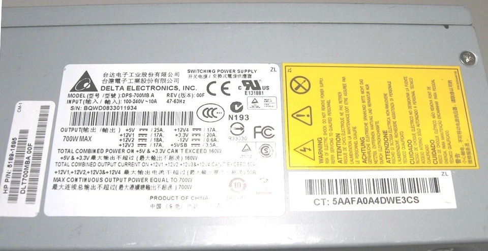 Refurbished 700W HP Server Power Supply Delta DPS-700MB HP 5189-1695 - Image 4 of 4