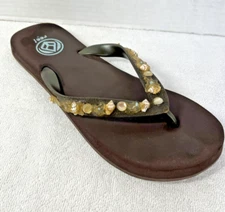 Reef Flip Flop Sandals Seashells Brown Bohemian Peasant Boho Comfy Women's 7 EUC