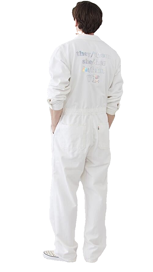 Levi's Mens White Pronouns Pride Fest Liberation Jumpsuit Full Coveralls Sz L