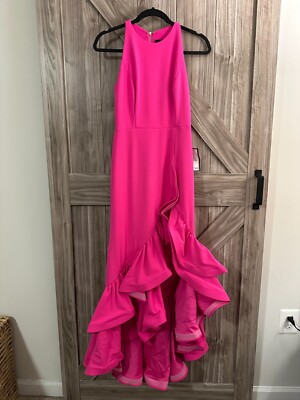 Betsy + Adam ARIELLE SCUBA RUFFLE SLIT GOWN NWT,Size 4P- Pink **Free  Shipping** | eBay