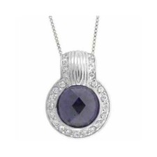 925 Argent Amethyst Cz & Zircon Transparent Pendentif Rond ,
