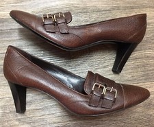 Vintage Balenciaga Paris Brown Leather Pumps w/ Double Buckle EU 38.5 - US 7
