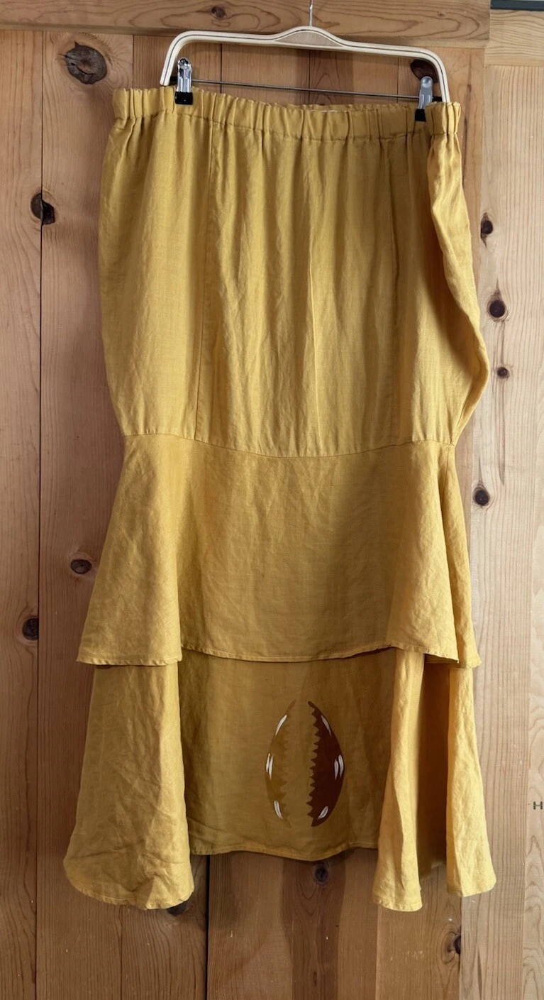 Simply Greta Lagenlook Art To Wear Yellow Skirt Painted 40-46 In WAIST 2X-4X