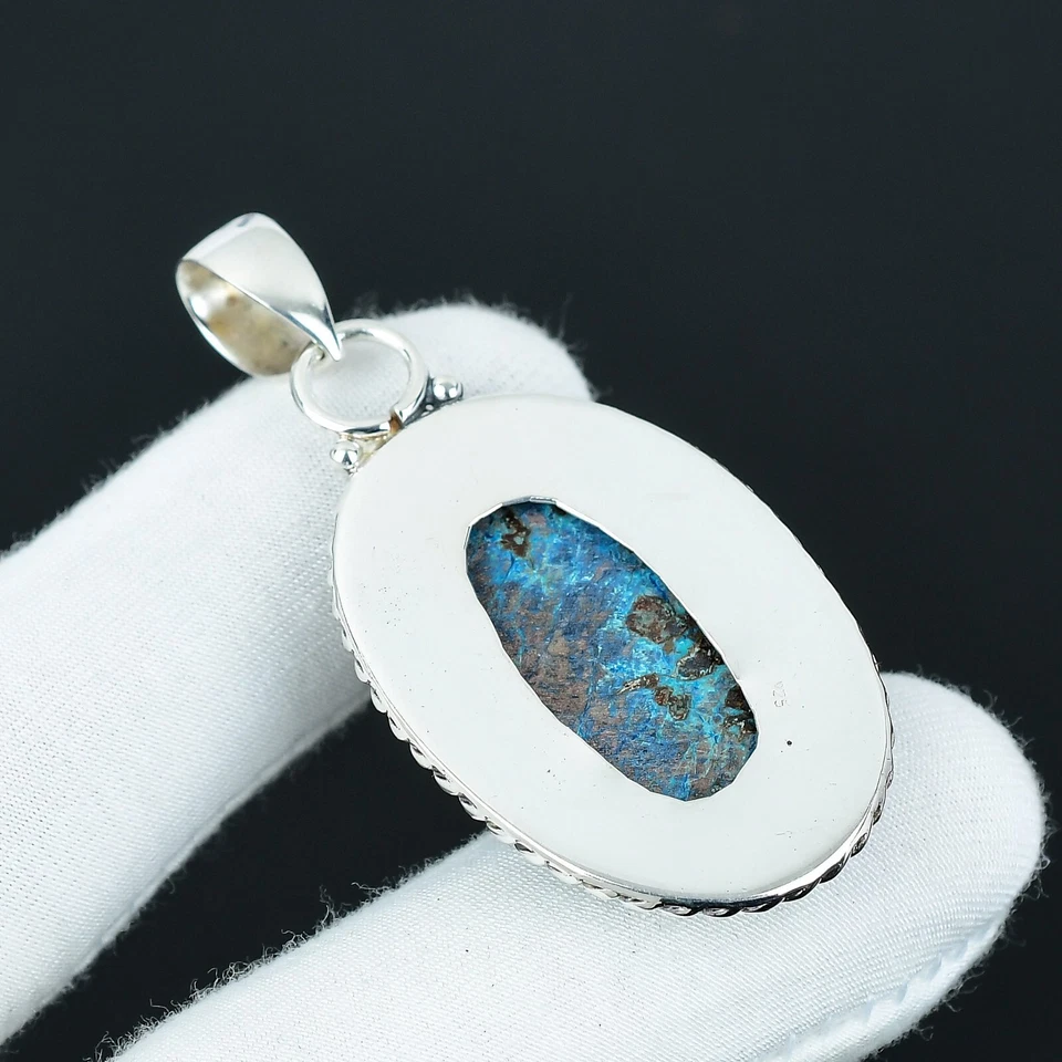 Naturale Azzurrite Gemma Ciondolo 925 Argento Sterling Fatto a Mano Gioielli Da - Immagine 4 di 4