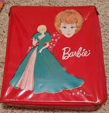 Vintage Barbie 1963 Red Vinyl Ponytail Clothes Trunk Carry Case Green Ballgown