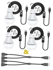 Portable LED Bulb, 5W USB LED Camping Light for Garage Warehouse Car 4 Pack