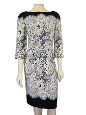 Adrianna Papell lace print 3/4 sleeve boat neck classy lined Dress Size 6