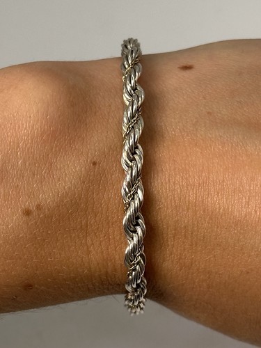Vintage Tiffany & Co. 925 Sterling 18K Gold Twisted Rope Bracelet 7”