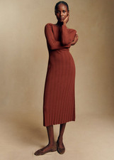 NWT Sezane Honorine in Brick Wool Blend Cable Knit Midi Sweater Dress XS