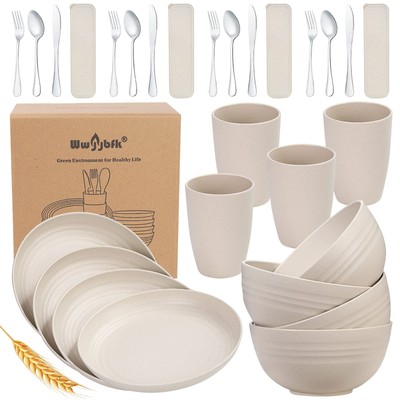 28PCS Kitchen Wheat Streaw Dinnerware Sets for 4, Wheat Straw Plates and Bowl...