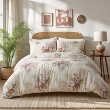NEW Anthro Vintage Antique Floral Print Boho Queen King Bedding Duvet Sham Set