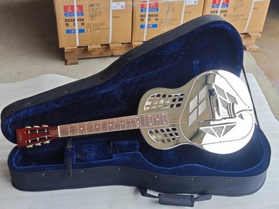Aiersi Gloss Finish Silver Tricone Resonator Guitar with Hard Case
