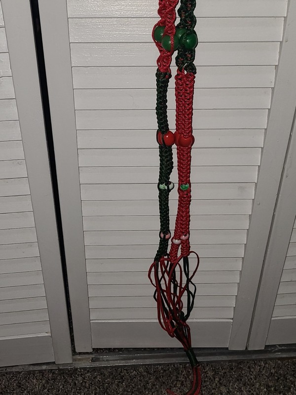 RED CORD HANDCRAFTED, ELEGANT, WELL MADE MACRAME PLANT HANGER WITH BEADS  - 42IN