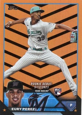 2023 Topps Update Series - Rookie Debut Eury Perez #US317 Orange & Black Foil...