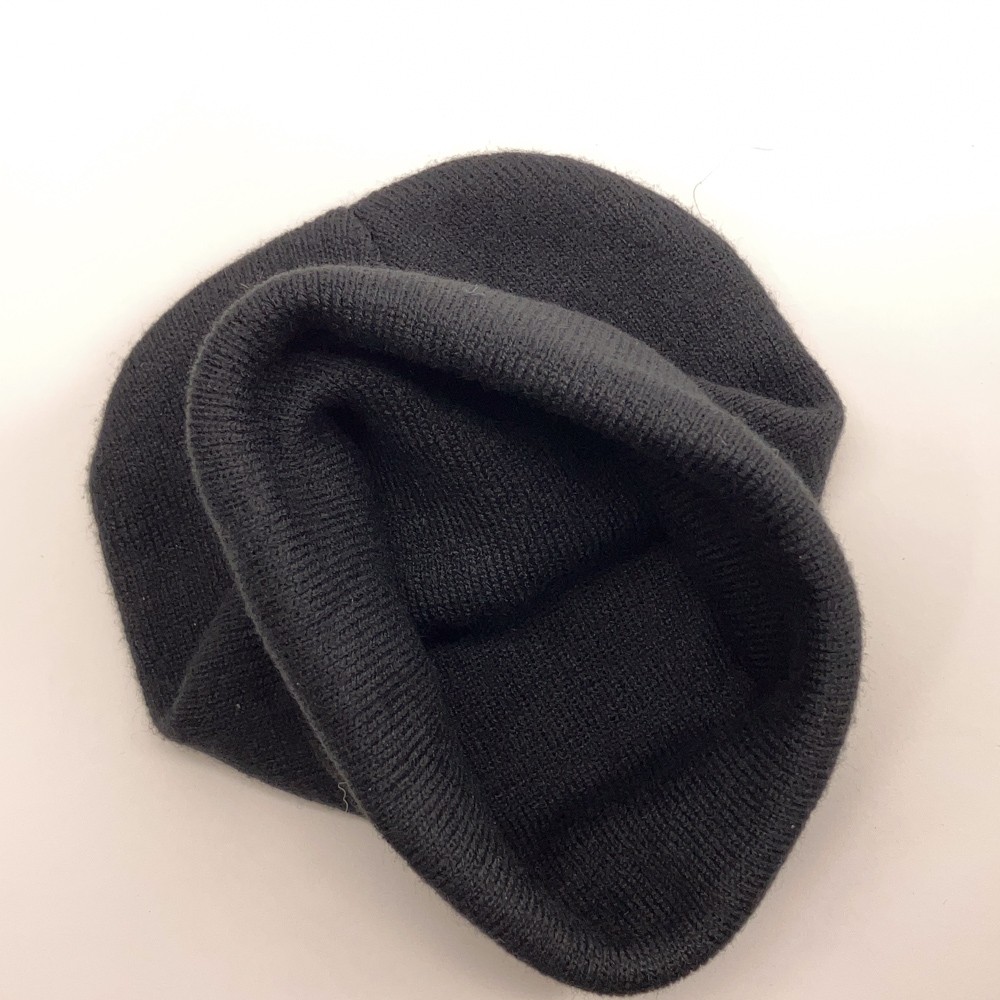 Plain black thin machine knit winter cuff cap - image 3