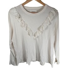THE GREAT. Ruffle Long Sleeve Tee Womens 1 White Cotton Distressed Boho Top