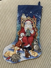 FINISHED Santa’s Finest Cross Stitch And Needlework Stocking- Heirloom Quality