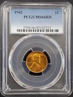 1942 Lincoln Cent certified MS 66 RD by PCGS!