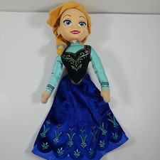 Disney Frozen Anna Doll 15 in Plush With Plastic Vinyl Face Blue Dress Just Play