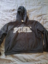 Women's Victoria's Secret PINK Black Hoodie - Size Large 1/4 Zip E2