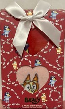 Girls Socks 2 Pack Bluey And Bingo Crew Socks Shoe Size 4-10 Gift Box