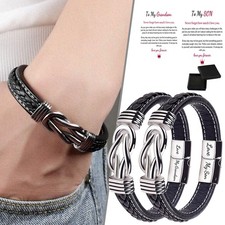 To My Son Grandson Bracelet Love You Forever Braided Leather Knot Bracelet AN