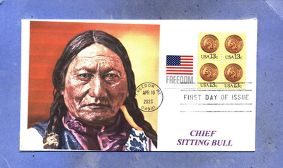 #ad #ad CHIEF SITTING BULL: Lakota Chief Portrait Battle Little Big Horn Flag First Day $4.90