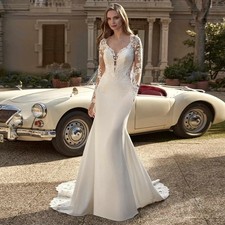 Modern V-neck Wedding Dresses For Woman Bridal Mermaid Long Sleeves Appliques