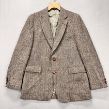 Harris Tweed Blazer Mens Gray Herringbone Wool Sport Coat Wood Buttons USA