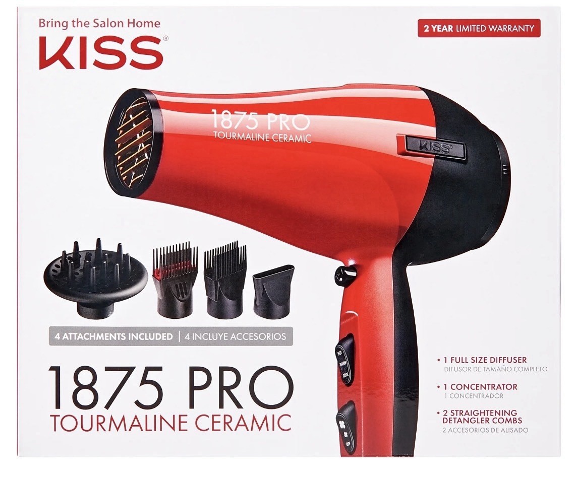 Kiss 1875 PRO Tourmaline Ceramic Hair Dryer Red Diffuser