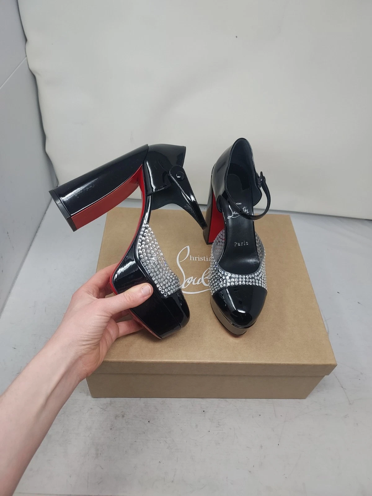 Christian Louboutin — Christian Louboutin EU 37.5 US 7.5 NEW Black Movida MJ Strass Platform Heel Shoe