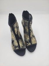 Charming Charlie Womens Boots Mesh Sequin 3 in Heels Bootie Black Gold Sz 8
