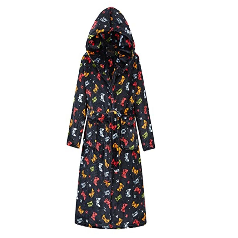 Girls Boys Kids Dressing Gown Fluffy Hooded Housecoat Fleece Sleepwear