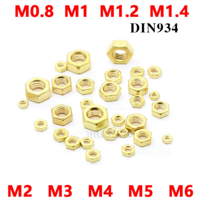 Sechskantmuttern,M0.8 M1 M1.2 M1.4 M2 M2.5 M3 M4 M5 M6 DIN 934 , Messing ,Mutter