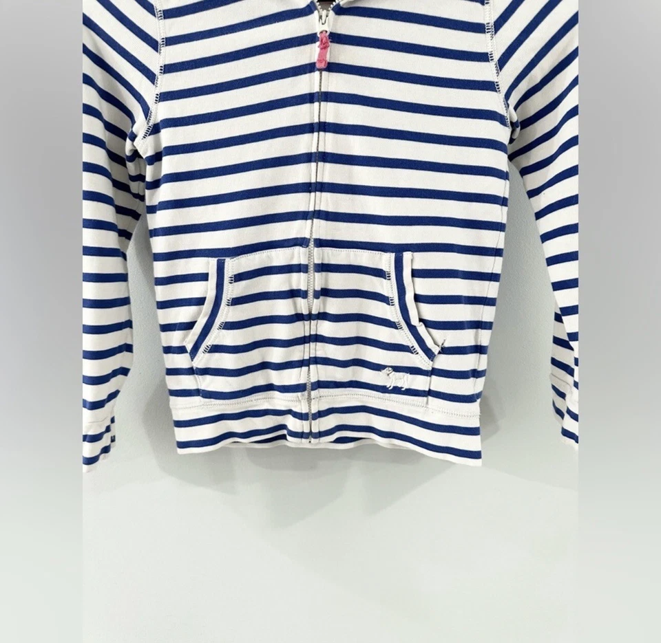 Sudadera con Capucha Mini Boden Rayas Cremallera Frontal Azul y Blanco Talla 7-8Y Foto 2 de 4