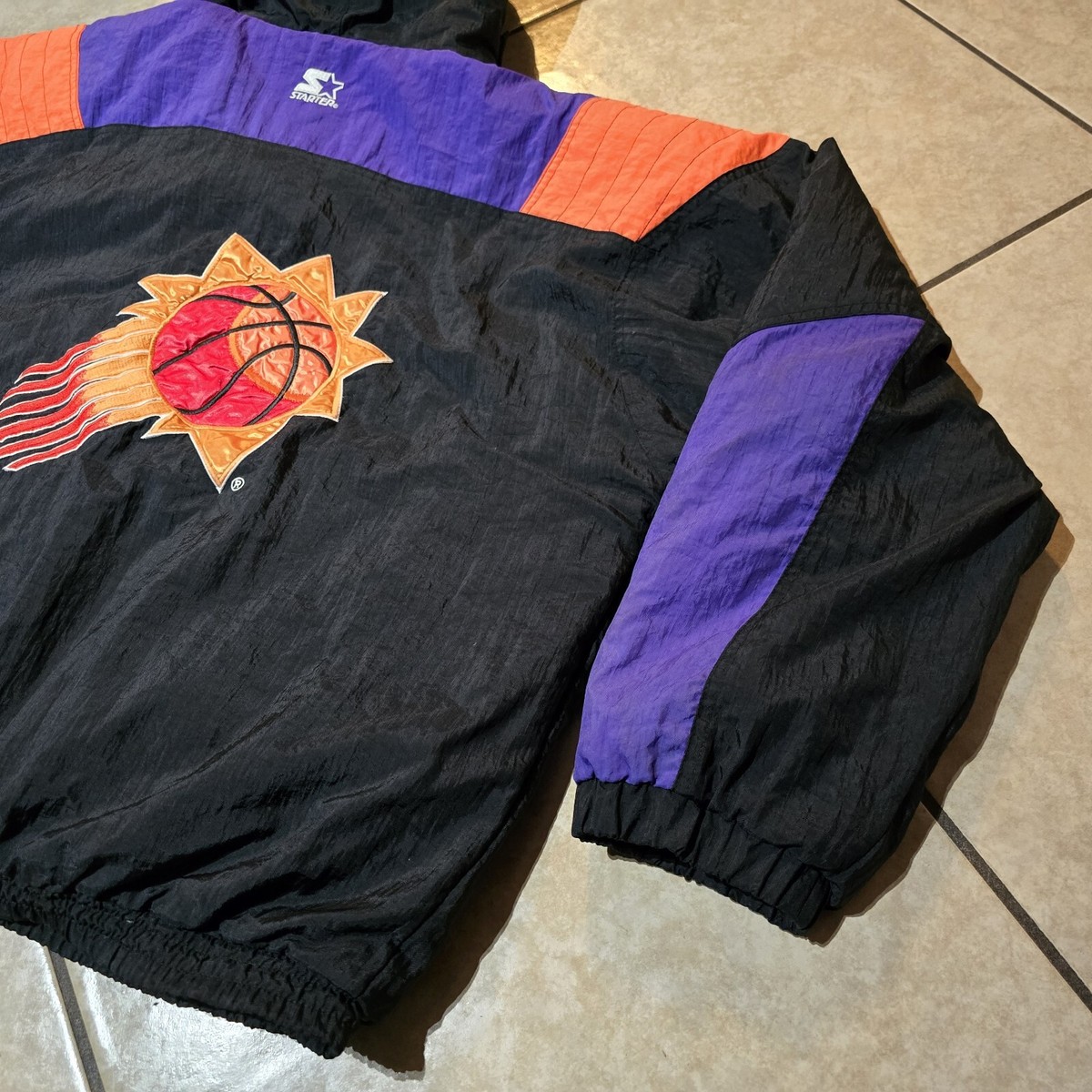 Phoenix Suns Starter puffy Jacket vtg puffer XL hood half Phoenix Suns Starter puffy Jacket vtg puffer XL hood half
