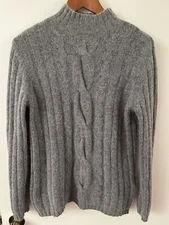 Liz Claiborne Lizsport Sweater Angora Wool Ribbed Knit Mock Neck Gray Size M