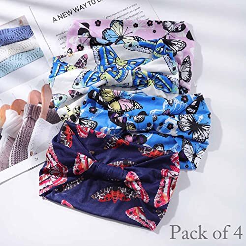 4 Pack Boho Printed Headbands Butterfly Wide HairBands Stretch Twist Yoga - Bild 3 von 6
