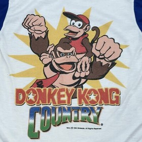 Vintage Donkey Kong Country 1994 Kids Youth Sleep T-shirt Video Game NES