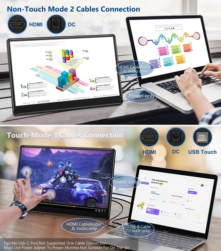 CUIUIC 15,6’’ Touchscreen Monitor 1080P IPS HDMI VGA DVI HDR VESA Lautsprecher - Bild 7 von 10