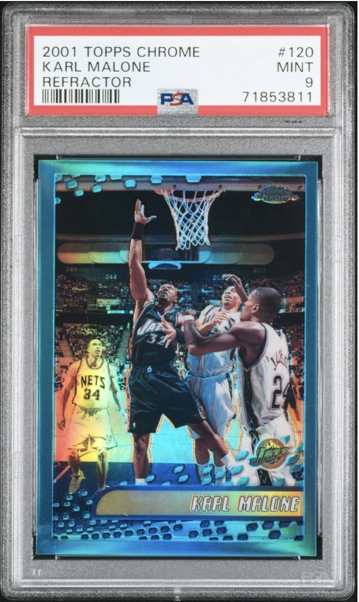 PSA 9 2001-02 Topps Chrome Karl Malone #120 Refractor Utah Jazz SP HOF