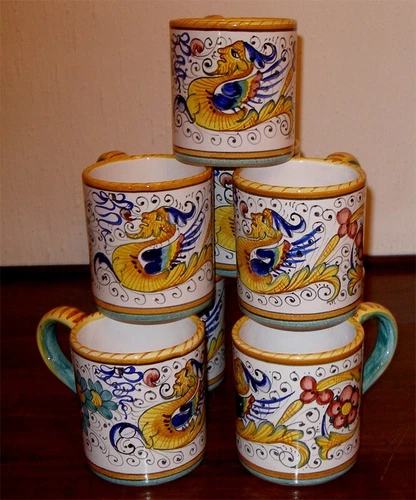 DERUTA ITALIAN POTTERY RAFFAELLESCO pattern MUGS 8 PCS FREE SHIPPING