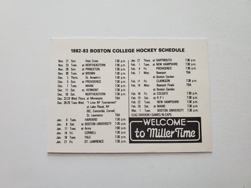 RS20 Boston College 1982/83 Hockey Pocket Schedule Card - Miller Lite - Picture 2 of 2