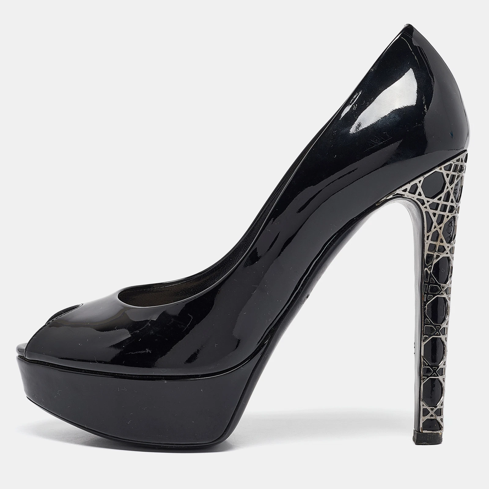 Escarpins bout ouvert Dior en cuir verni noir Miss Dior pointure 37,5