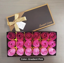 18 Pink Roses Gift Boxed Artificial Flower Scented Bath Soap All Occasions