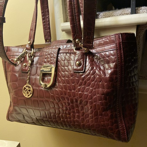 $499 DKNY Red Crocodile Satchel Handbags Shoulder Bag Tote Purse Bags 35x24x15cm - Picture 3 of 10