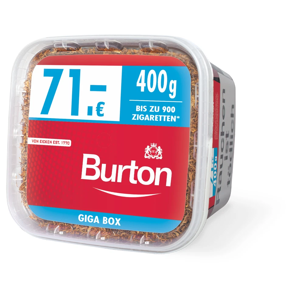 4x Burton Red Volumentabak GIGABOX 400 g mit 2000 Burton-Filterhülsen - Bild 2 von 3