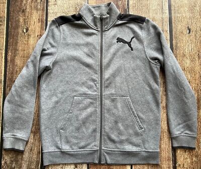 PUMA FULL ZIP SOFT TOUCH TRACK JACKET GRAY BLACK MENS LARGE EXCELLENT