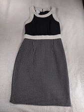 Donna Morgan Sheath Dress Sz 6 Black Cream Textured Lined Career Kick Split